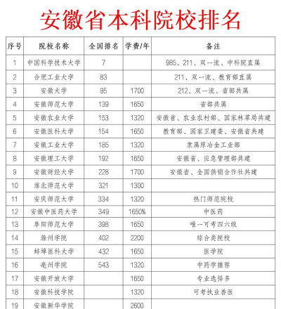 2024安徽十大本科学校排名