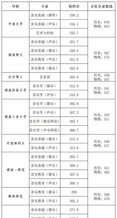 湖南艺术类大学2024录取分数线是多少