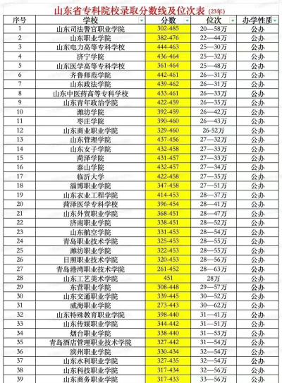 山东录取位次专业排名