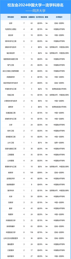 2024年同济大学拳头专业排名