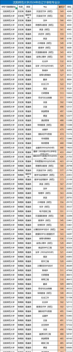 2024年沈师专业排名