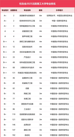 2025年沈阳理工专业评级排名