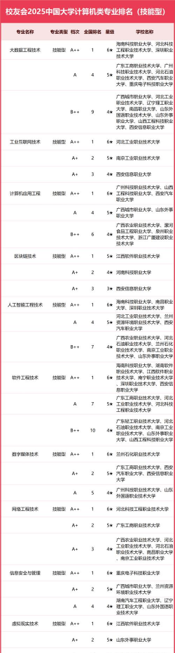 2025年一流专业云计算专业排名