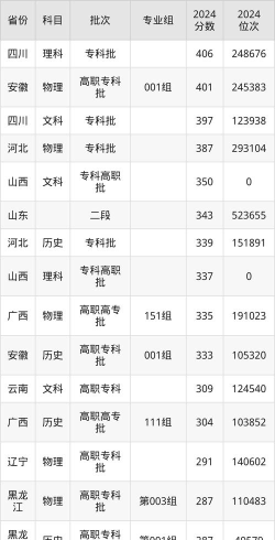 伊春职业学院2024年在四川录取分数线、对应位次