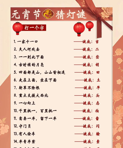 2024元宵节灯谜100条及答案大全 2024元宵节灯谜100条及答案大全