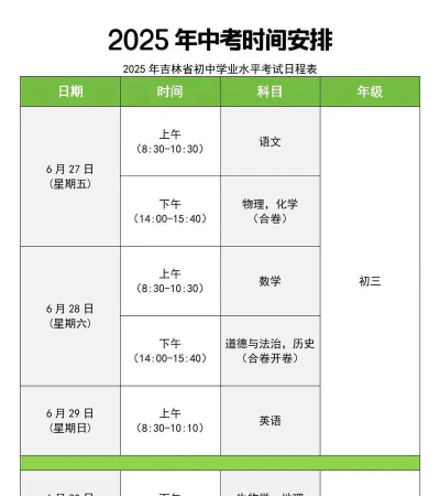 2025吉林省中考是几月几日考 2025吉林省中考是几月几日考