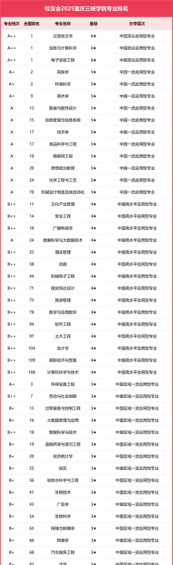 2025年专业排名重庆 2025年专业排名重庆