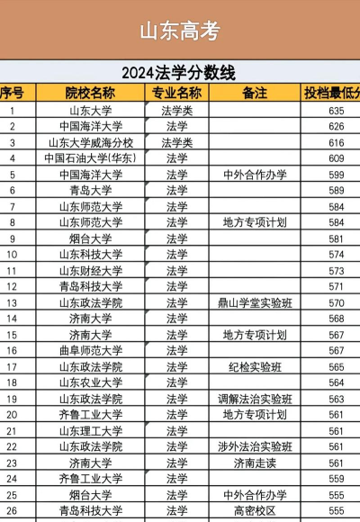 2024年山东高考专业法学排名 2024年山东高考专业法学排名