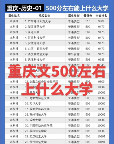 2024年重庆历史类500分能报的大学有哪些