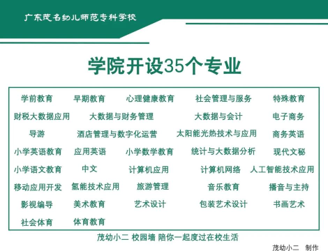 广东茂名幼儿师范专科学校开设哪些专业