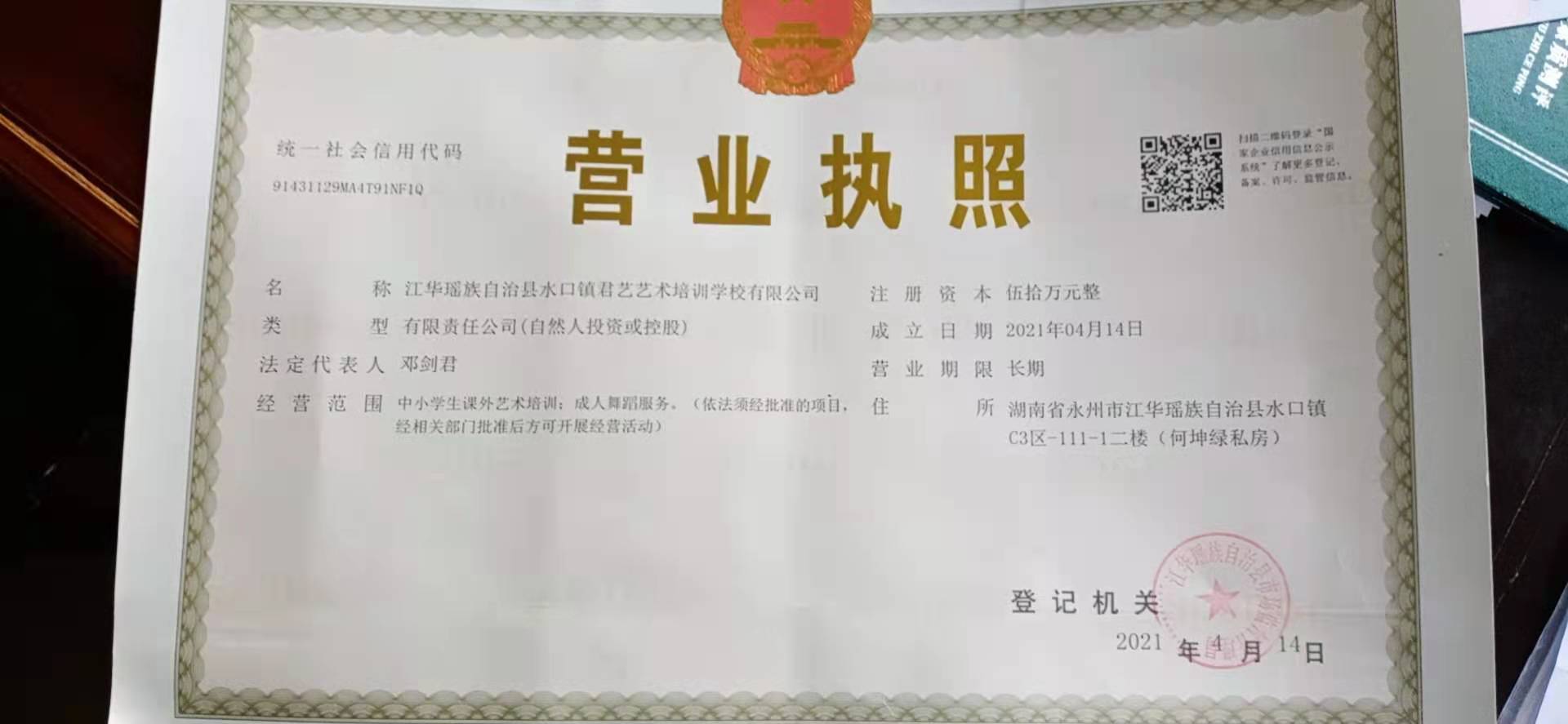 江华瑶族自治县水口镇君艺艺术培训学校有限公司